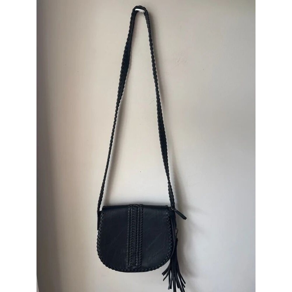 Antik Kraft Black Woven Crossbody Saddle Bag Tassel Purse